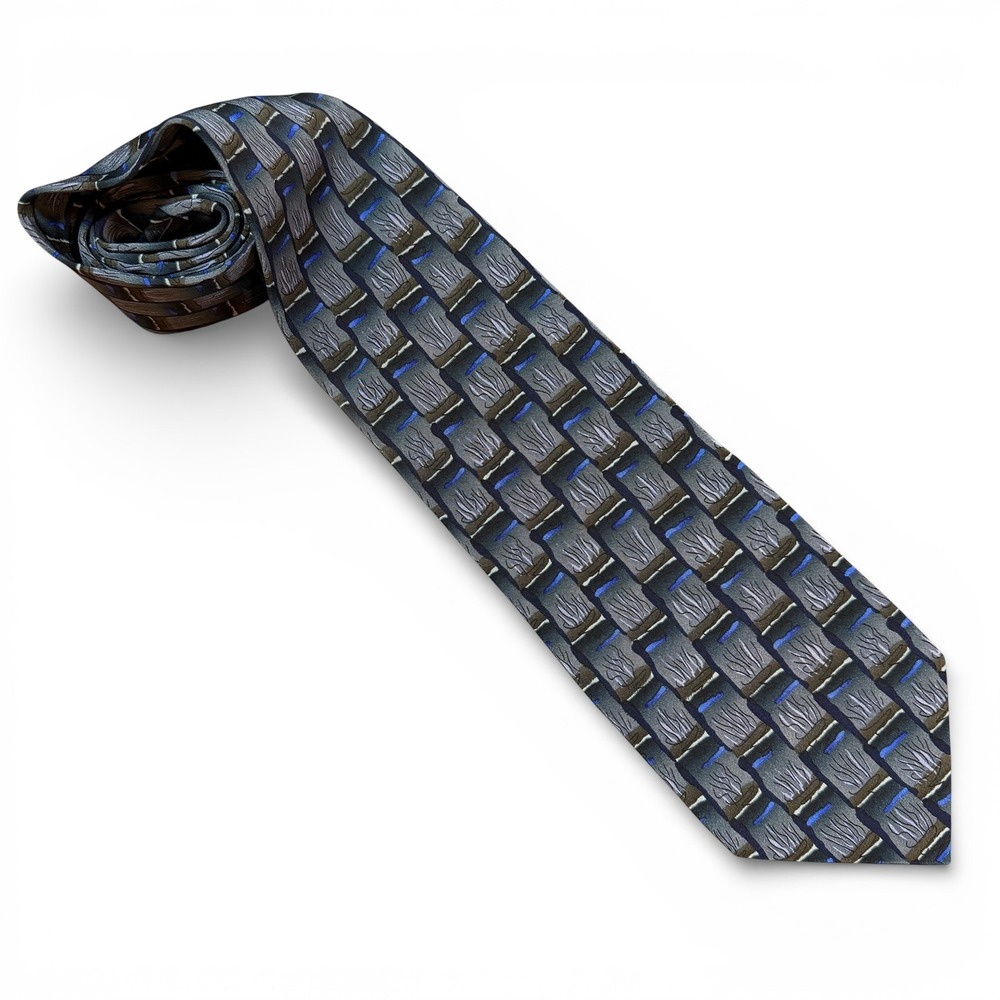 Jerry Garcia Mens Silk Necktie Blue Gray Abstract Geometric Pattern‎